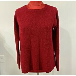 Eileen Fisher Ladies S Red Wool Blend Pullover Sweater Knubbly Knit Crew Neck